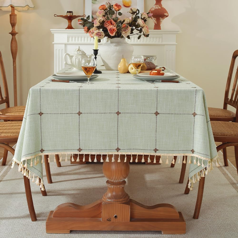 Wrinkle Free Table Cloths for Kitchen Dining Party Tablecloths Table Cloth for Rectangle Tables Farmhouse Tablecloth Christmas (Light Green, Rectangle/Oblong,55 X 71 Inch)