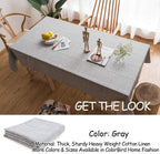 Farmhouse Tablecloth Solid Embroidery Lattice Cotton Linen Table Cloth Fabric Wrinkle Free Washable Table Cover for Kitchen Dinning Tabletop Decor (Rectangle/Oblong, 52 X 86 Inch, Grey)