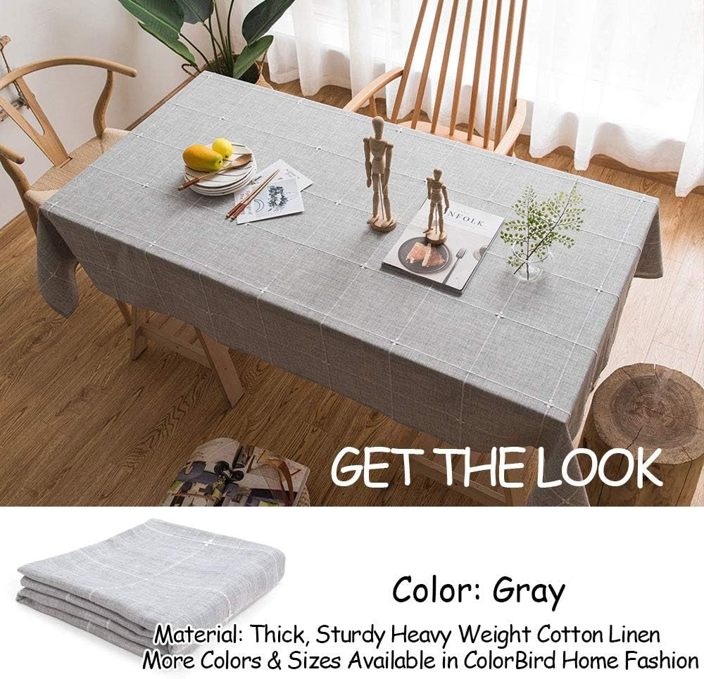 Farmhouse Tablecloth Solid Embroidery Lattice Cotton Linen Table Cloth Fabric Wrinkle Free Washable Table Cover for Kitchen Dinning Tabletop Decor (Rectangle/Oblong, 52 X 86 Inch, Grey)