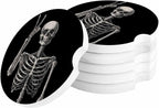 Cup Holders Car Coasters for Women/Men - 2 Pack Absorbent Ceramic Stone Drinks Coaster Set, Funny Skull Skeleton Halloween Victory