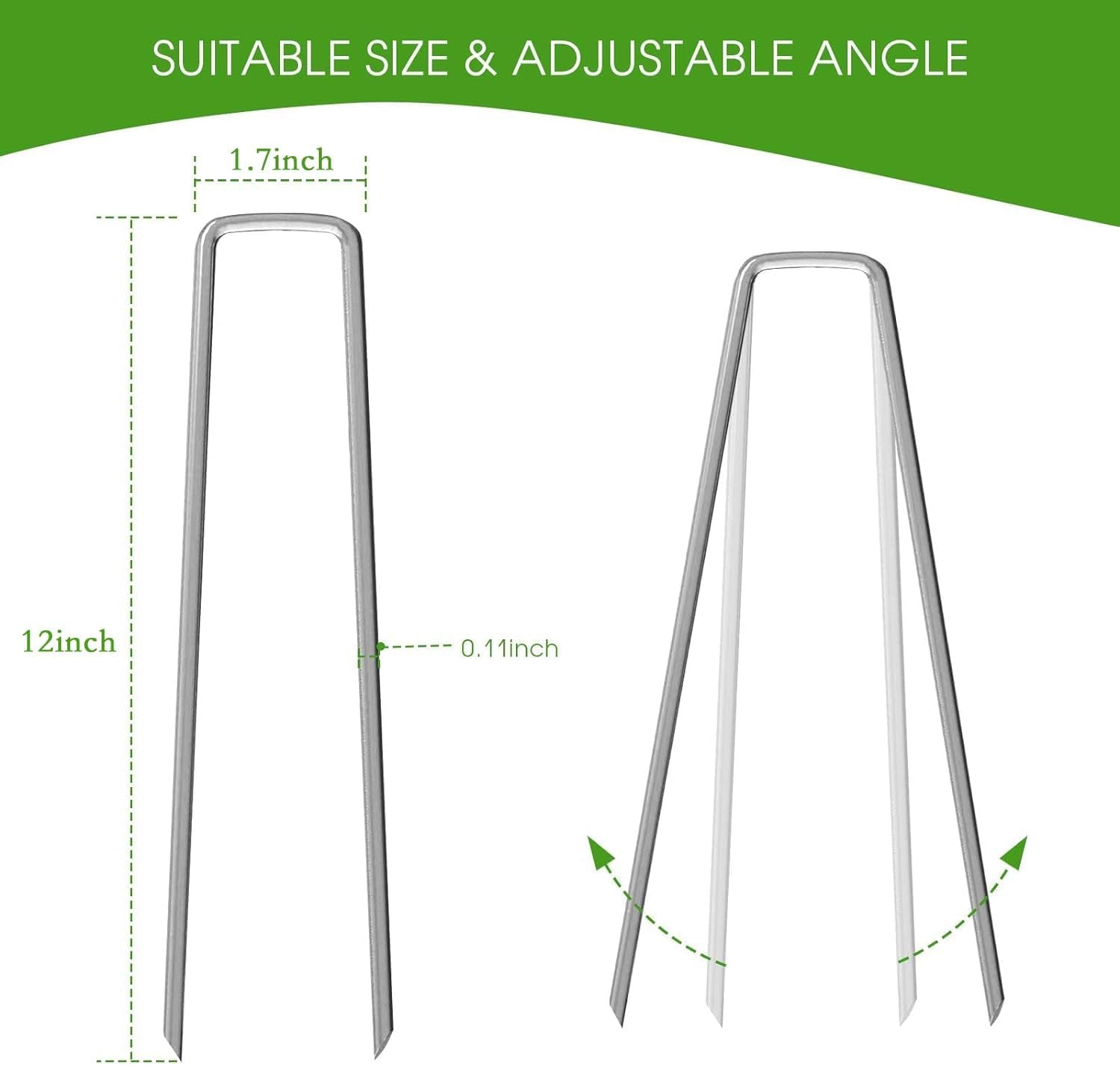 12 Inch Galvanized Garden Landscape Staples Stakes, 25 50 100 PCS Anti-Rust Garden Staples U-Shaped Landscape Pins for Secure Lawn Fabric (25, 12 Inch)