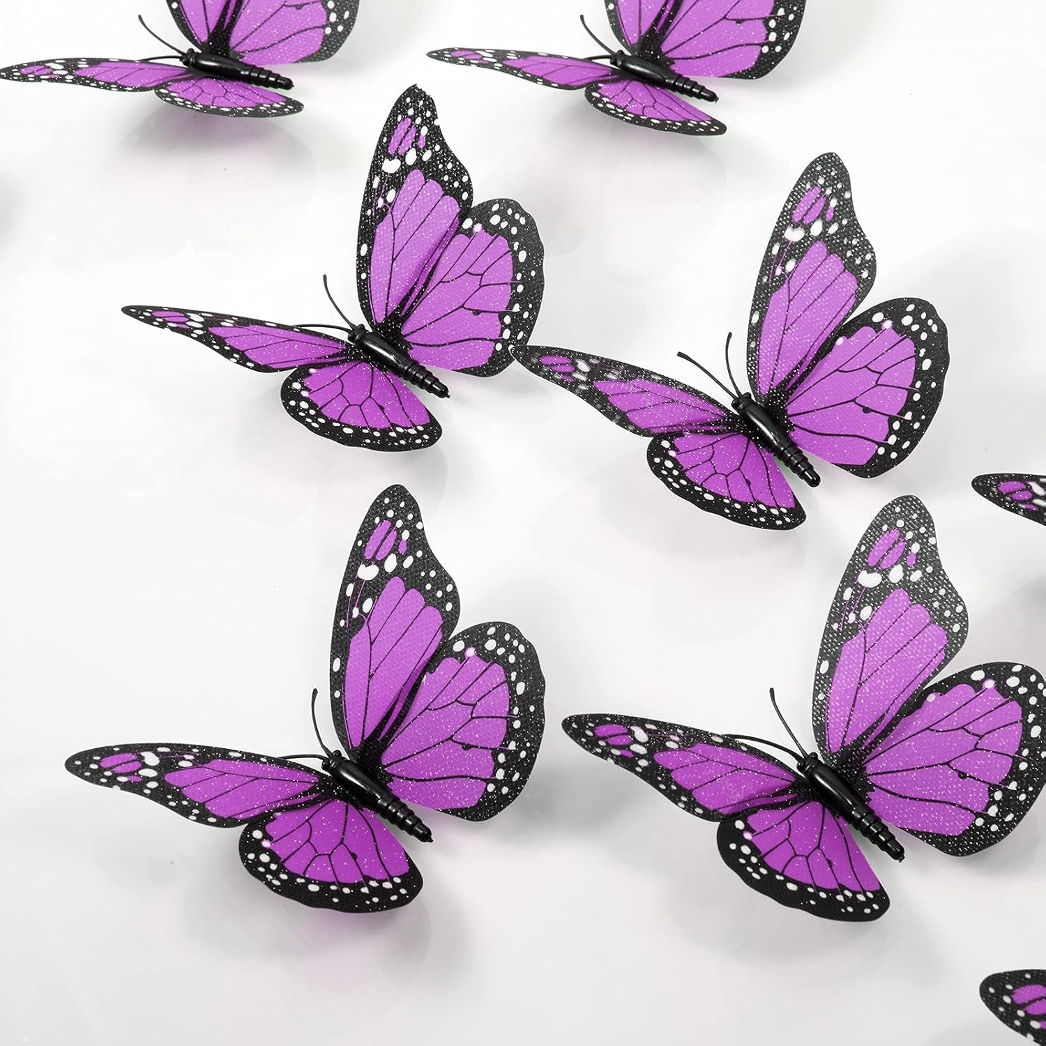 24 Pieces Purple Monarch Butterfly Decorations Magnet 4.7 Inch Purple Butterfly Glitter 3D Butterflies Wall Decor for Crafts Halloween Classroom Flower Arrangements Supplies