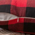 Classic Retro Checkers Plaids Linen Soft Solid Black and Red Decorative Throw Pillow Cover Home Decor Design Cushion Case for Sofa Bedroom Car 16 X 16 Inch 40 X 40 Cm