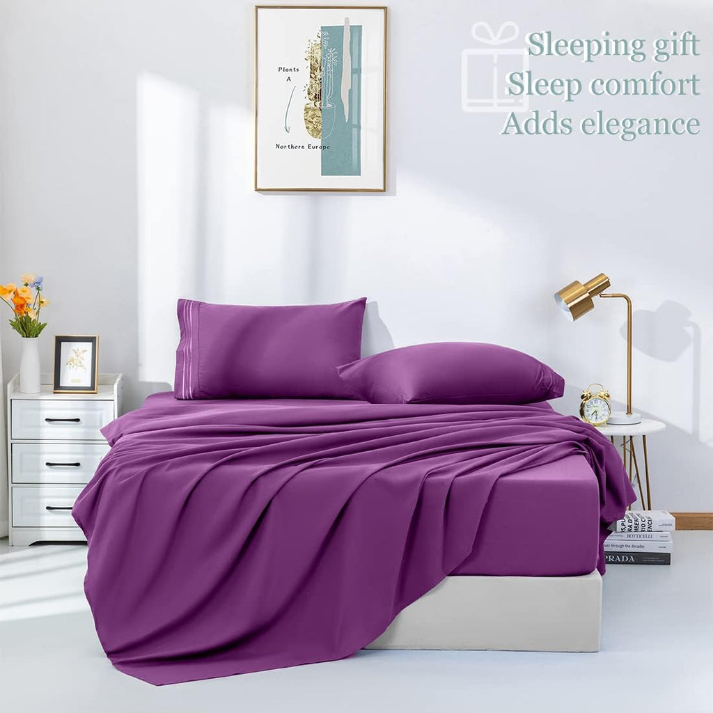 Bed Sheet Set Queen Size 16 Inches Deep Pocket 1800 Thread Count 100% Microfiber Sheet,Bedding Super Soft Comfortable, Cool Warm,4 Piece（Purple）