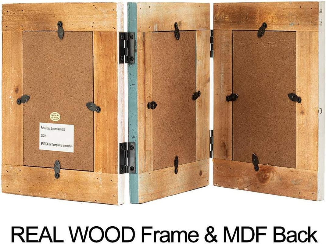 Rustic 3 Picture Frame 4X6 Triple Hinged Distressed Photo Frame for Tabletop Display, Picture College Frame Present for Holiday, Festival, Christmas