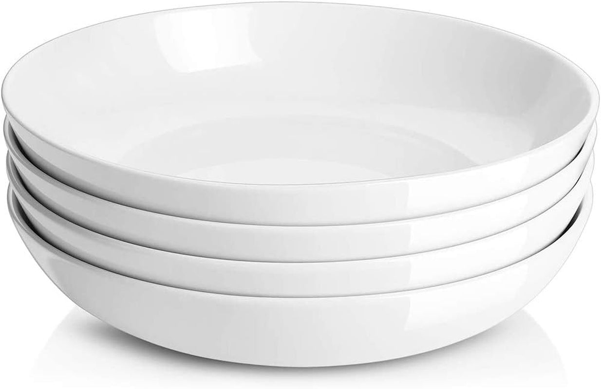 9.75" Large Pasta Bowls, 50 Ounces Big Salad Bowls, Ceramic Serving Bowl Set of 4, Wide and Shallow Bowls Set, Microwave and Dishwasher Safe, White