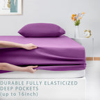 Bed Sheet Set Queen Size 16 Inches Deep Pocket 1800 Thread Count 100% Microfiber Sheet,Bedding Super Soft Comfortable, Cool Warm,4 Piece（Purple）