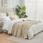 Cable Knit Sherpa Throw Blanket for Couch Twin, Chenille Reversible Soft Cozy Fleece Throw Blankets for Bed Sofa Chair Living Room Comfortable Home Spring Decor, 60"X80", Beige