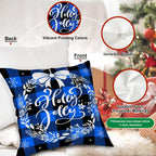 Christmas Throw Pillow Covers 16X16 Set of 4, Decorative Holiday Farmhouse Merry Xmas 16 X 16 Buffalo Check Plaid Cushion Pillow Cases for Outdoor Indoor Home House Room Couch Decor (Blue)