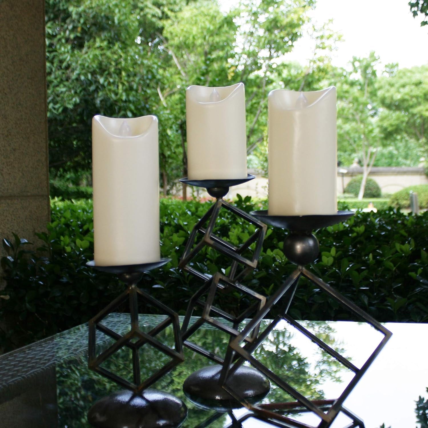 Flameless Outdoor Waterproof LED Pillar Candle with Remote Timer Battery Operated Flickering Resin Candle Light for Halloween Christmas Wedding Party Centerpiece Decorations Supplies 3”X 5” 2-Pack