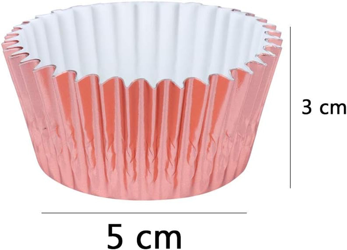 400 Pieces Foil Cupcake Liners Baking Cups Muffin Tins Treat Cups Foil Metallic Cupcake Liners for Weddings,Birthdays,Baby Showers,Silver Rose Gold Black and Gold