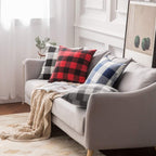 Classic Retro Checkers Plaids Linen Soft Solid Black and Red Decorative Throw Pillow Cover Home Decor Design Cushion Case for Sofa Bedroom Car 16 X 16 Inch 40 X 40 Cm