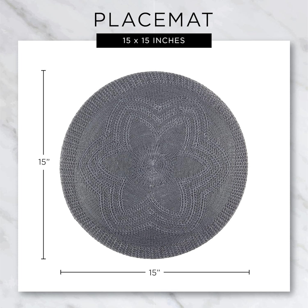 Classic Woven Tabletop Collection, Indoor/Outdoor Placemat Set, Round, 15" Diameter, Tango Red, 6 Piece
