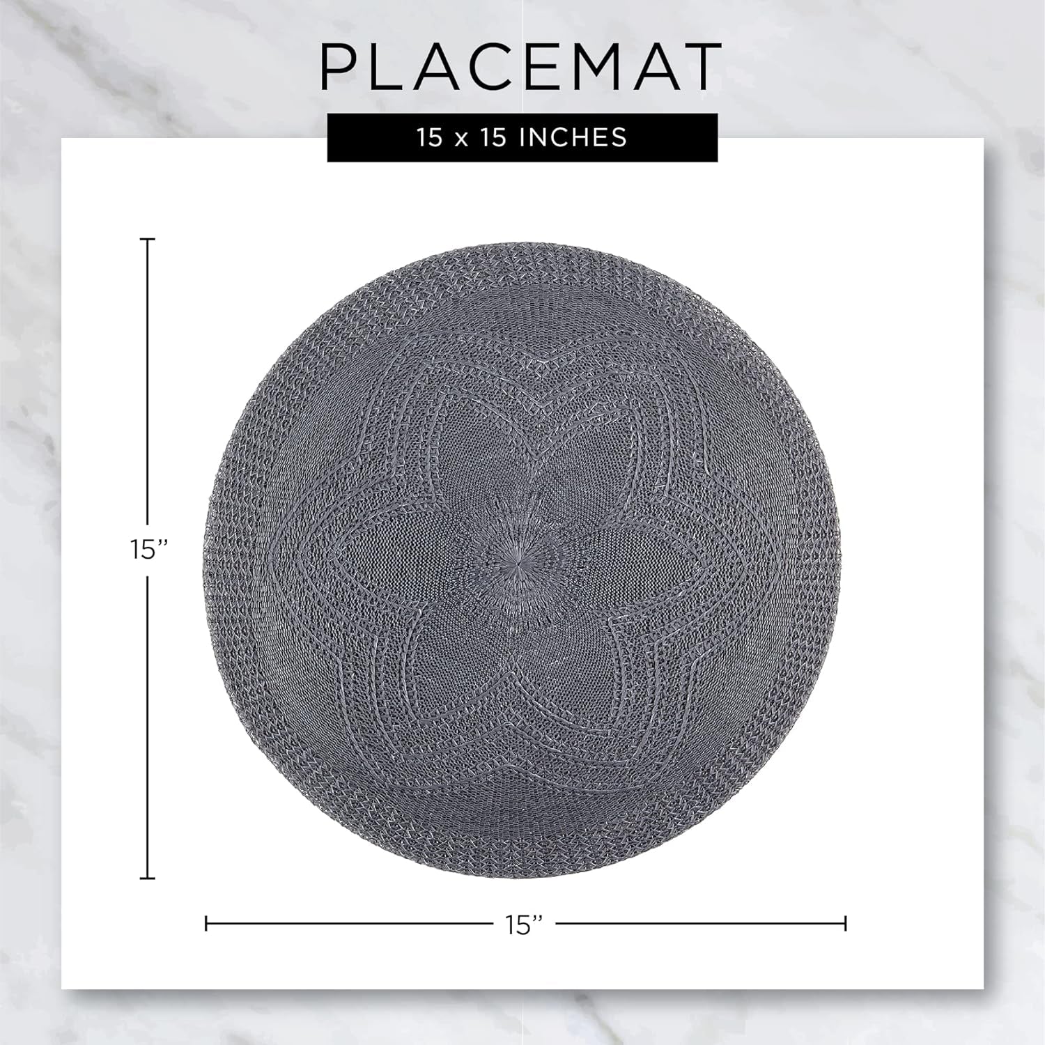 Classic Woven Tabletop Collection, Indoor/Outdoor Placemat Set, Round, 15" Diameter, Tango Red, 6 Piece