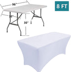 2 Pack 8FT Rectangular Spandex Table Cover Four-Way Tight Fitted Stretch Tablecloth Table Cloth for Outdoor Party DJ Tradeshow Banquet Vendor Wedding Celebration (2PC 8FT, White)
