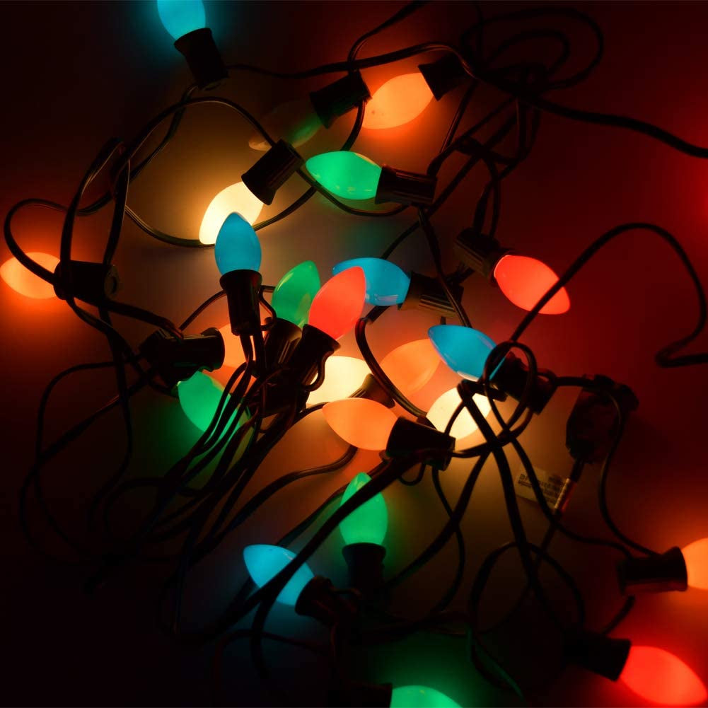25 Pack C7 Multicolor Christmas Replacement Bulbs, Multicolor Ceramic Light Bulbs for Christmas Outdoor Patio Indoor String Lights, C7/E12 Candelabra Base, 5 Watt