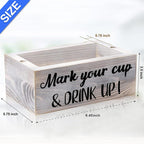 Double Disposable Cup Holder with Marker Slot Wooden Mark Your Cup and Drink up Drink Dispenser 2 Sides Designs for Parties Farmhouse Bar Christmas Housewarming Party Holiday Decor,Hostess Gifts