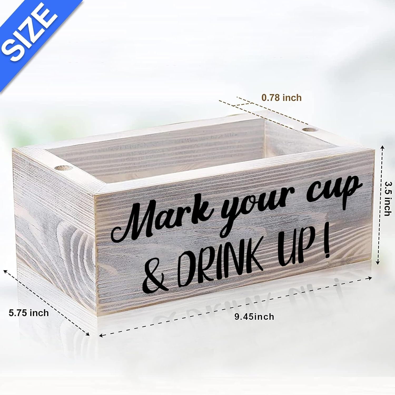 Double Disposable Cup Holder with Marker Slot Wooden Mark Your Cup and Drink up Drink Dispenser 2 Sides Designs for Parties Farmhouse Bar Christmas Housewarming Party Holiday Decor,Hostess Gifts