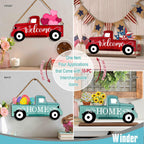 Welcome Sign & Home Sign for Front Door 2Side Rustic Red Truck Decor with 10PC Interchangeable Holiday Icons for Spring Easter 4Th of July Fall Harvest Halloween Christmas Seasonal Wall