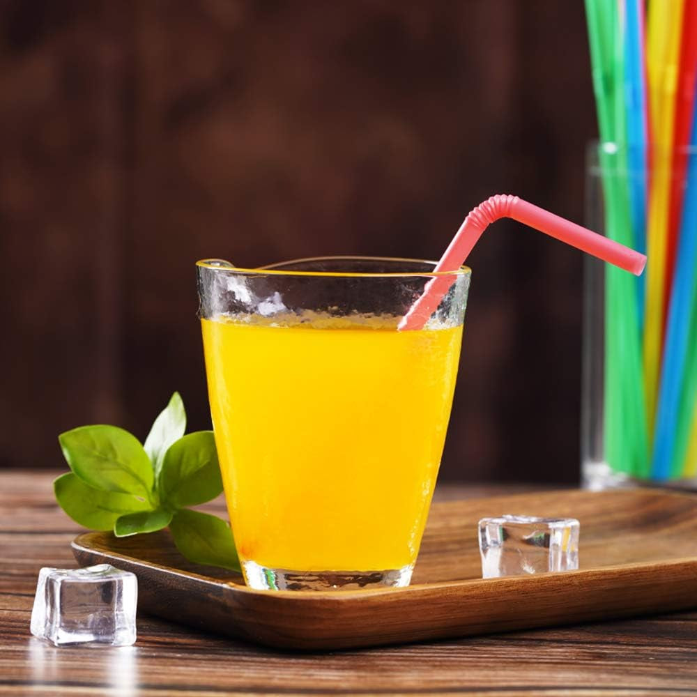 500 Pcs Colorful Disposable Plastic Flexible Straws.(0.23'' Diameter and 7.7" Long)