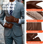 Brown Warm Leather Gloves for Men, L, Winter Driving Leather Gloves, Touchscreen, Genuine Sheepskin Gloves Gift for Dad, Boyfriend, Father, Grandfather, Son, Husband, Christmas Day.