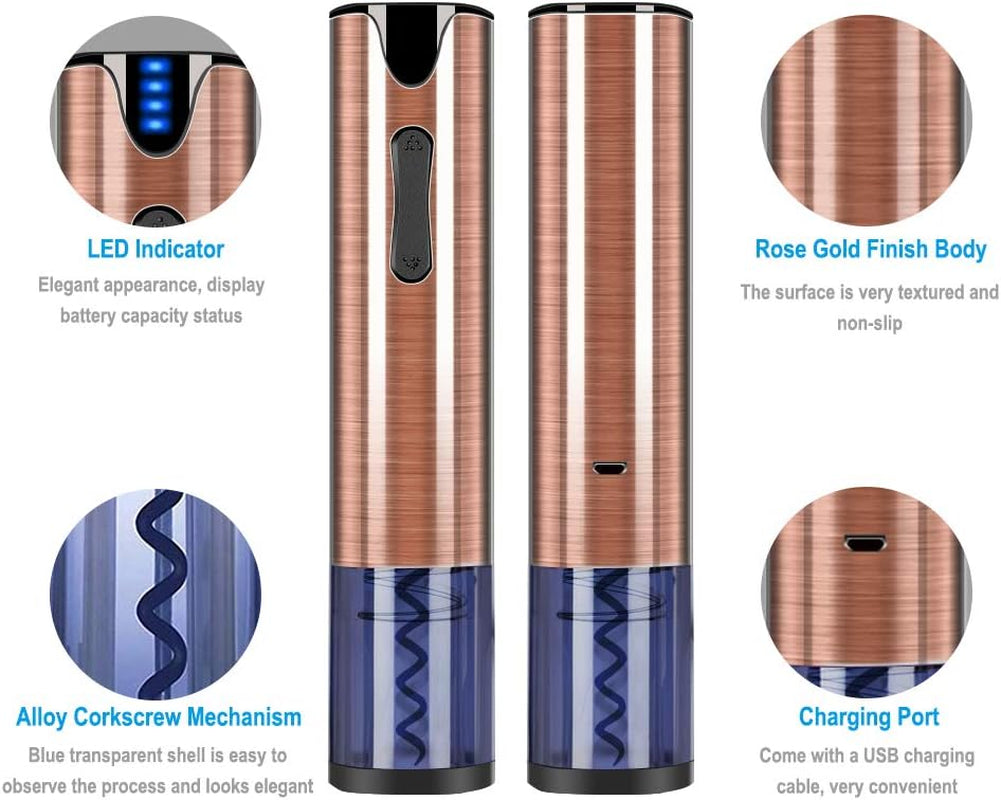 FLASNAKE Electric Wine Opener Rechargeable Cordless Automatic Corkscrew Wine Bottle Opener with Foil Cutter Stainless Steel Rose Gold …