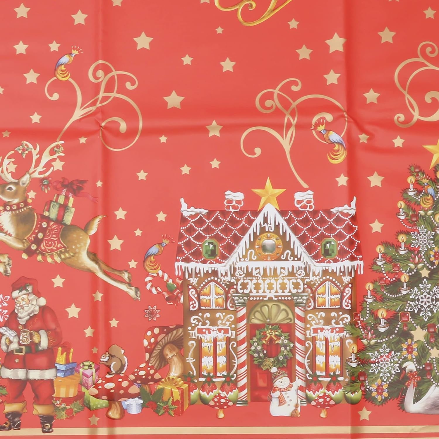 Heavy Duty Flannel Backed Vinyl Tablecloth with Flannel Backing Easy to Wipe-Clean Oilcloth Waterproof Plastic Rectangle 55X90 Inch Red Table Cover for Christmas