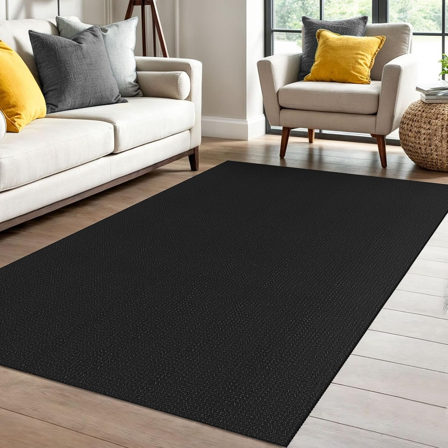 Washable Area Rug 4X6 Non Slip Rubber Backed Woven Rugs for Entryway Indoor Bedroom Rugs Kitchen Rug Floor Throw Carpet for Entrance Front Door Living Room, Black/Grey