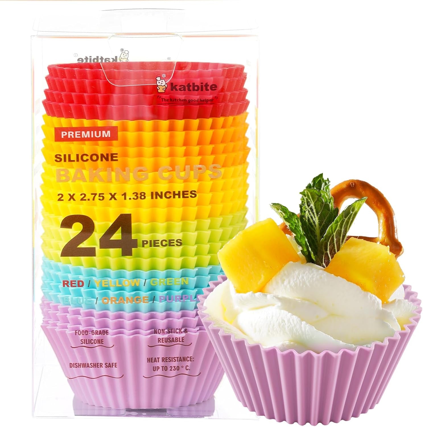 Silicone Cupcake Liners 24 Pack - Non-Stick Silicone Muffin Liners Set, Thick & Heavy Duty Cupcake Molds - Perfect for Party Halloween Christmas Bakery Supplies, Multicolor
