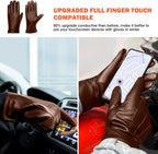 Brown Warm Leather Gloves for Men, L, Winter Driving Leather Gloves, Touchscreen, Genuine Sheepskin Gloves Gift for Dad, Boyfriend, Father, Grandfather, Son, Husband, Christmas Day.