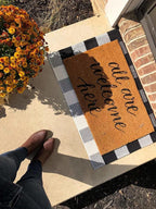Buffalo Plaid Rug 24 X 51 Inch for Layered Hello Door Mats Washable Black and White Reversible Checked Outdoor Rugs Carpet for Front Door Entryway