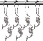 Mermaid Shower Curtain Hooks Rings - Silver Shower Curtain Hangers Rust Proof Shower Hooks for Shower Curtain, Decorative Bathroom Accessories Set, Sea Beach Theme Bathroom Decor, Set of 12