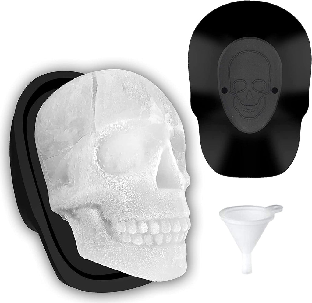 Extra Large 3D Skull Ice Cube Mold - Silicone Ice Molds for Whiskey with Funnel for Big Mouth Cup - Ice Maker with Resin Chocolate Sugar Mold for Parties (1 Pcs)