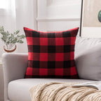 Classic Retro Checkers Plaids Linen Soft Solid Black and Red Decorative Throw Pillow Cover Home Decor Design Cushion Case for Sofa Bedroom Car 16 X 16 Inch 40 X 40 Cm