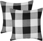 Set of 2 Buffalo Check Plaid Pillows Farmhouse Decor Christmas Pillow Covers Fall Outdoor Pillows outside Porch Pillows Cotton Linen Throw Pillow Covers Black White 18 X 18 Inches