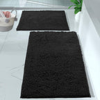 2 Piece Bathroom Rug Set - Premium Plush Bath Mat Shower Rugs, 1" Chenille Microfiber, Non-Slip & Absorbent, Soft & Cozy, Durable Stylish (20X30 & 16X24 Inches, Black)