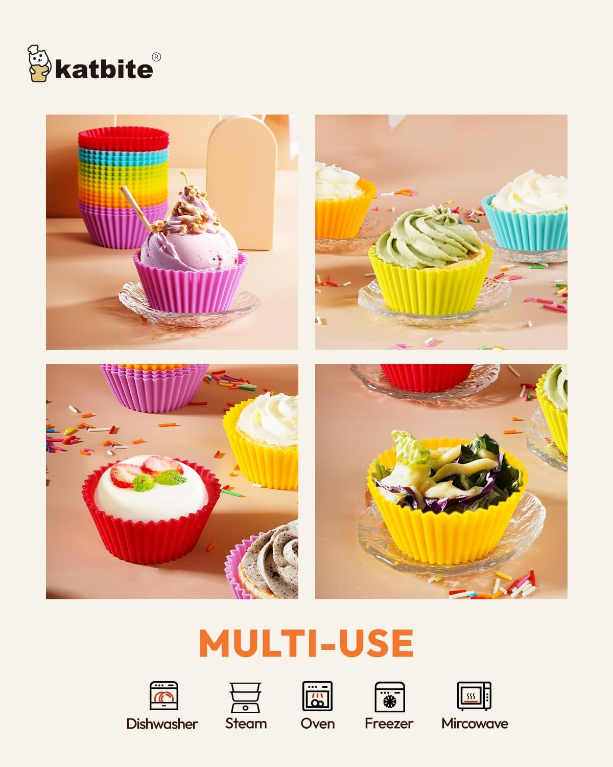 Silicone Cupcake Liners 24 Pack - Non-Stick Silicone Muffin Liners Set, Thick & Heavy Duty Cupcake Molds - Perfect for Party Halloween Christmas Bakery Supplies, Multicolor