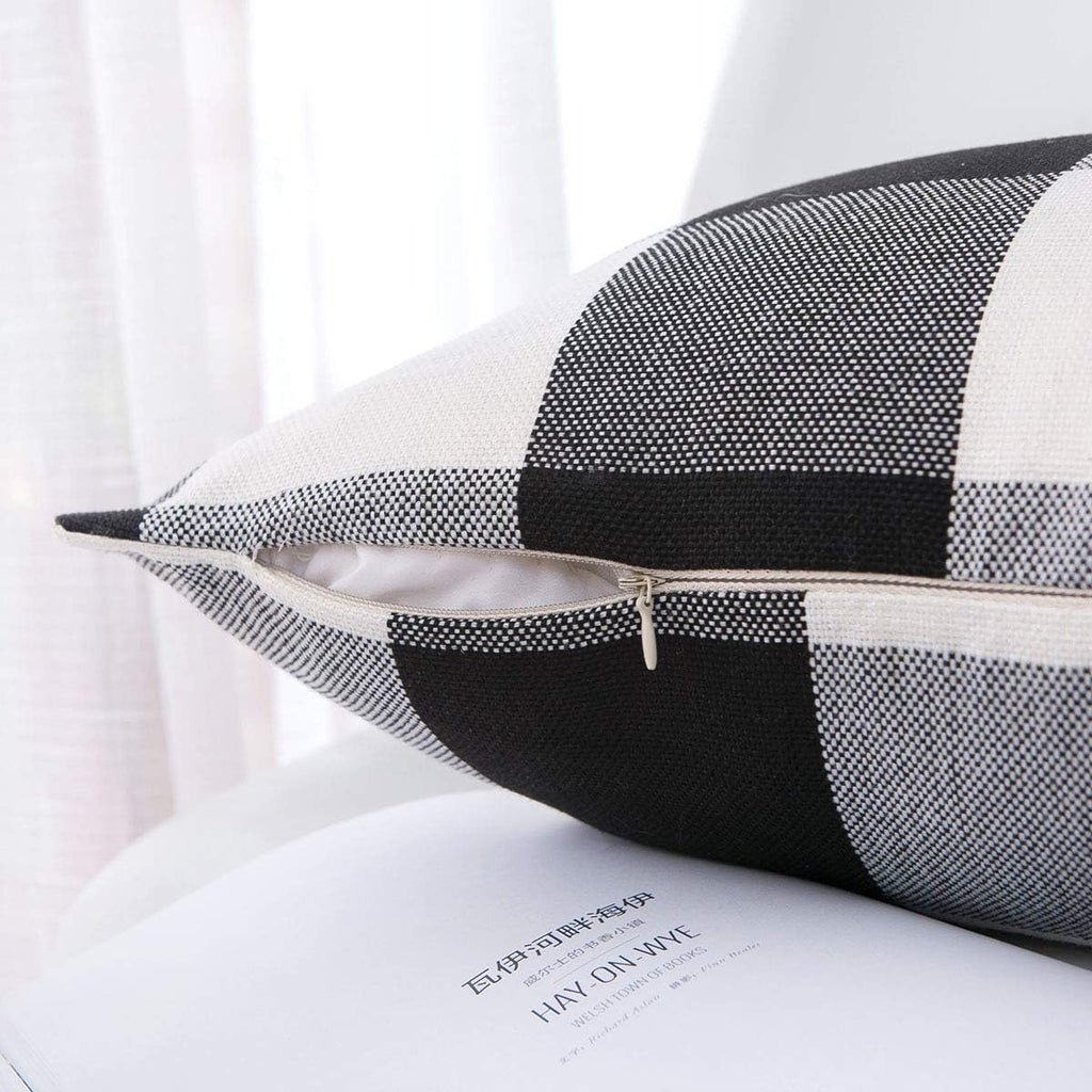 Set of 2 Buffalo Check Plaid Pillows Farmhouse Decor Christmas Pillow Covers Fall Outdoor Pillows outside Porch Pillows Cotton Linen Throw Pillow Covers Black White 18 X 18 Inches
