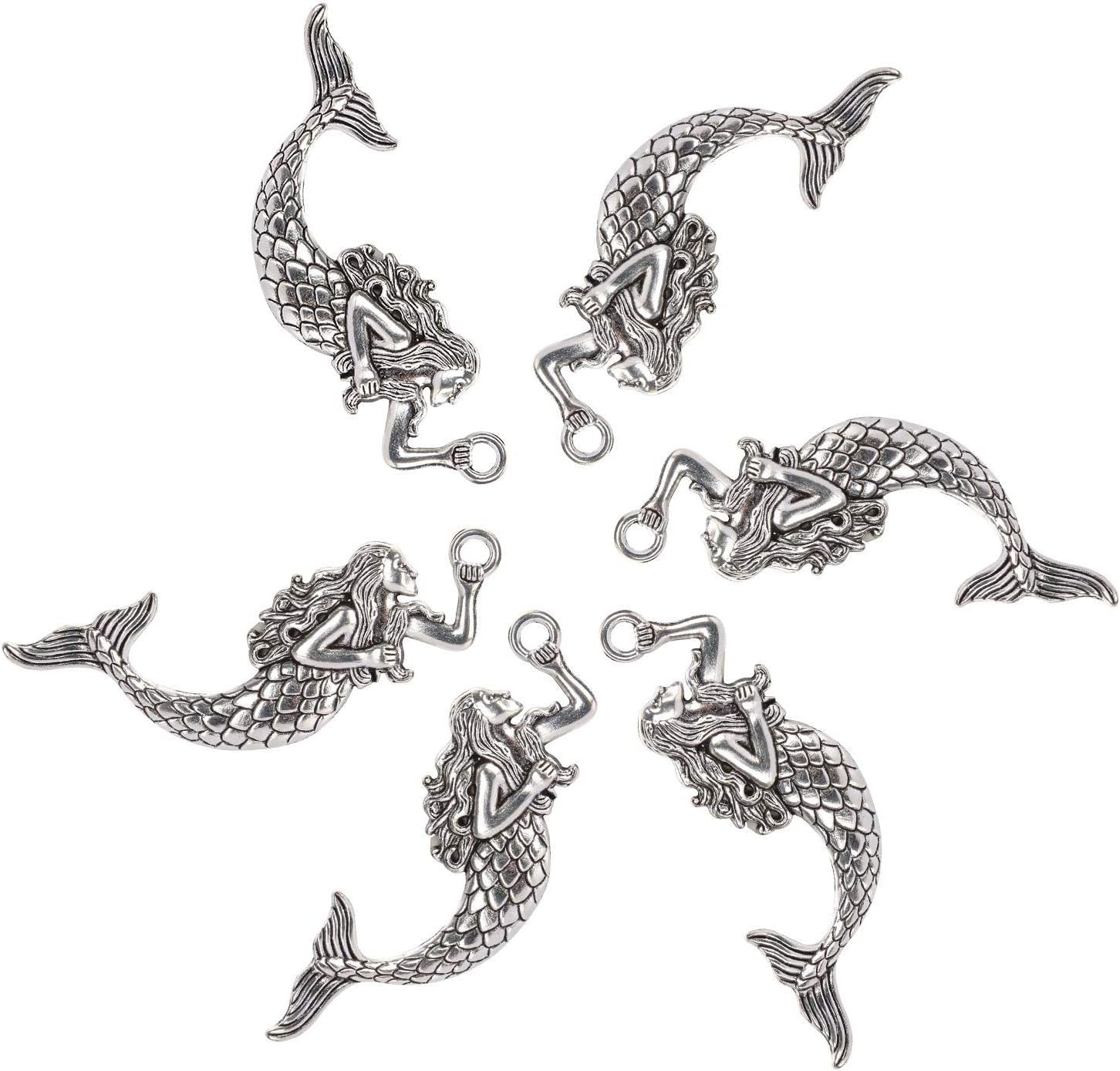 Mermaid Shower Curtain Hooks Rings - Silver Shower Curtain Hangers Rust Proof Shower Hooks for Shower Curtain, Decorative Bathroom Accessories Set, Sea Beach Theme Bathroom Decor, Set of 12