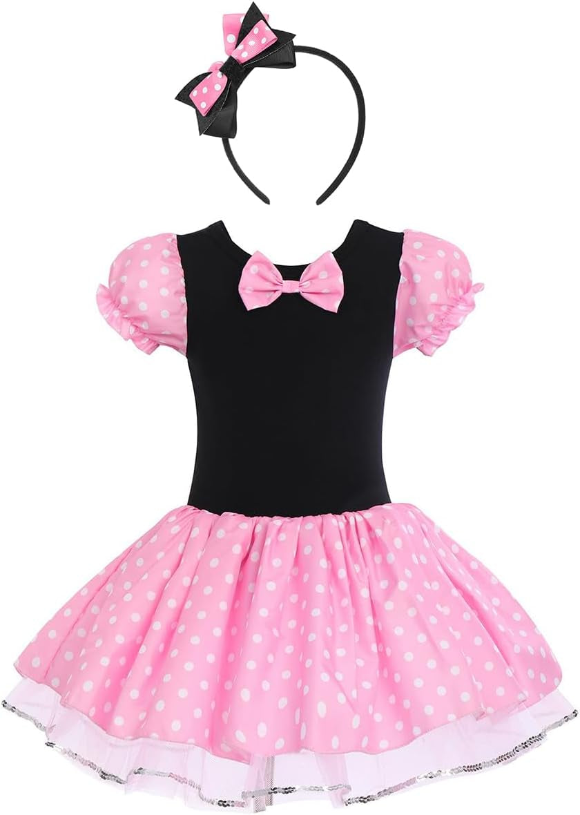 Toddler Girl Polka Dots Party Fancy Costume Tutu Dress up Dance Leotard Gymnastic Cosplay Cartoon Ear Headband