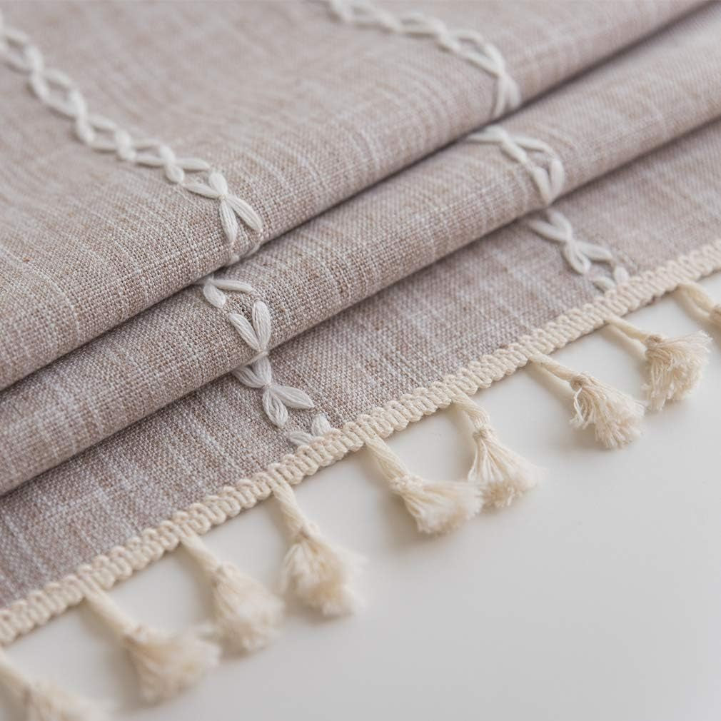 Rustic Burlap Tablecloth, Square, 55 X 55 Inch, Maroon Stripe, Tassel Edge, All-Season, Cotton/Linen, Rectangular, Dinning Room, 4 Seater