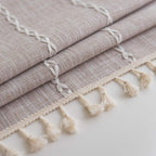 Rustic Burlap Tablecloth, Square, 55 X 55 Inch, Maroon Stripe, Tassel Edge, All-Season, Cotton/Linen, Rectangular, Dinning Room, 4 Seater