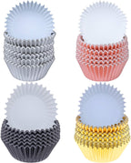 400 Pieces Foil Cupcake Liners Baking Cups Muffin Tins Treat Cups Foil Metallic Cupcake Liners for Weddings,Birthdays,Baby Showers,Silver Rose Gold Black and Gold