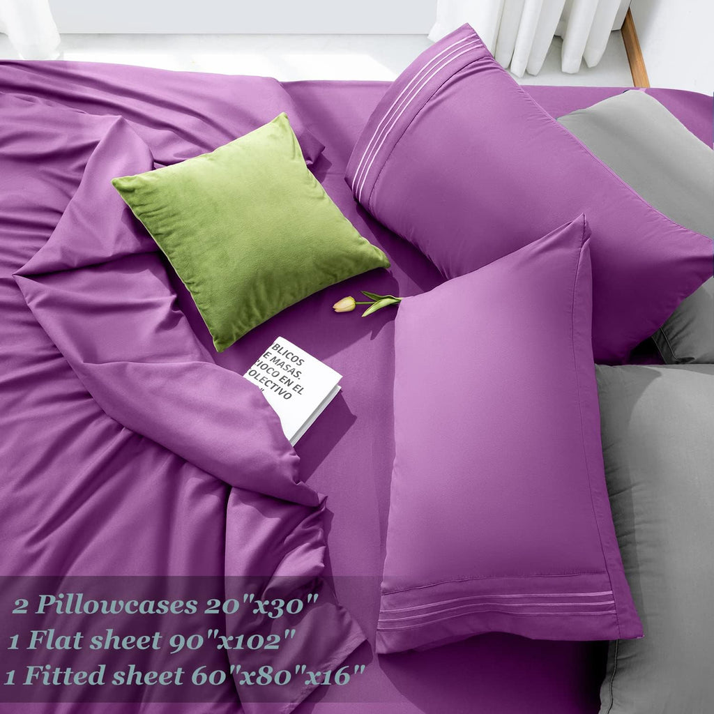 Bed Sheet Set Queen Size 16 Inches Deep Pocket 1800 Thread Count 100% Microfiber Sheet,Bedding Super Soft Comfortable, Cool Warm,4 Piece（Purple）