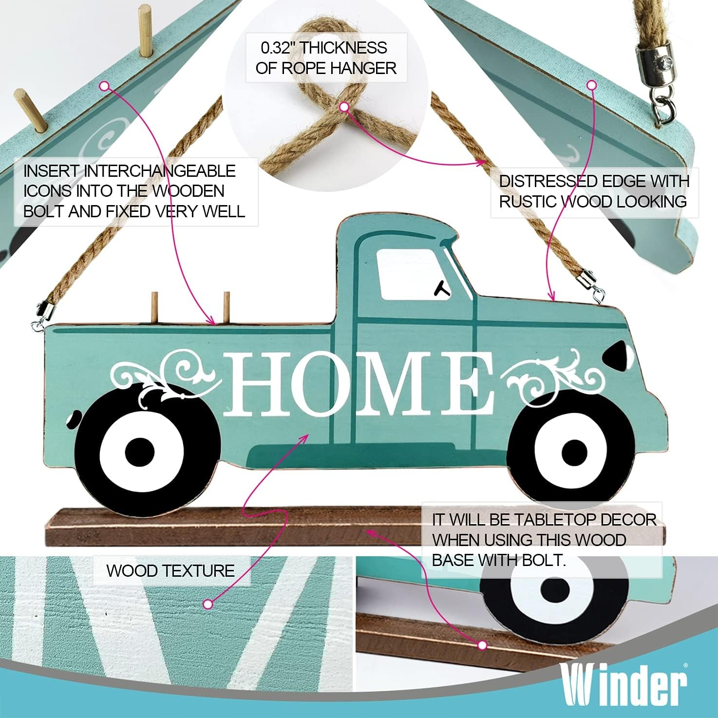 Welcome Sign & Home Sign for Front Door 2Side Rustic Red Truck Decor with 10PC Interchangeable Holiday Icons for Spring Easter 4Th of July Fall Harvest Halloween Christmas Seasonal Wall