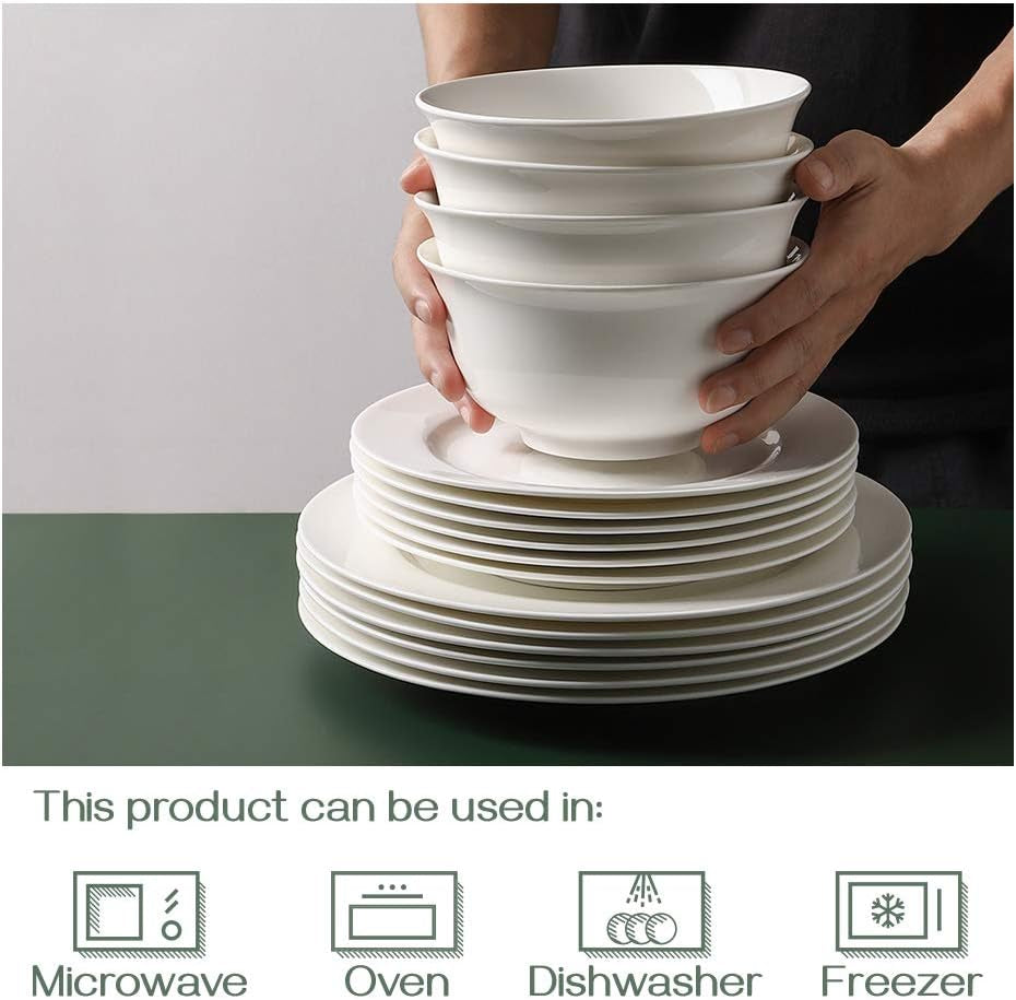 20Oz Ceramic Cereal Bowls - 6 White Kitchen Soup Bowls Set - Deep White Bowls for Soup, Cereal and Salad, Microwave and Dishwasher Safe