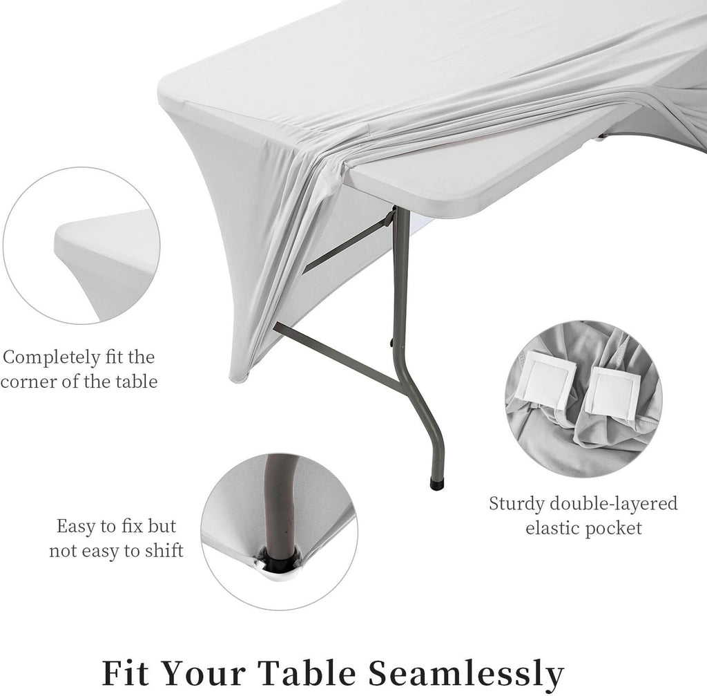 Spandex Table Covers, Stretch Tablecloths for 6 Ft Standard Folding Tables, Universal Rectangular Fitted Table Cloths for Wedding, Banquet, Party and Events (Silver)