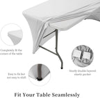 Spandex Table Covers, Stretch Tablecloths for 6 Ft Standard Folding Tables, Universal Rectangular Fitted Table Cloths for Wedding, Banquet, Party and Events (Silver)