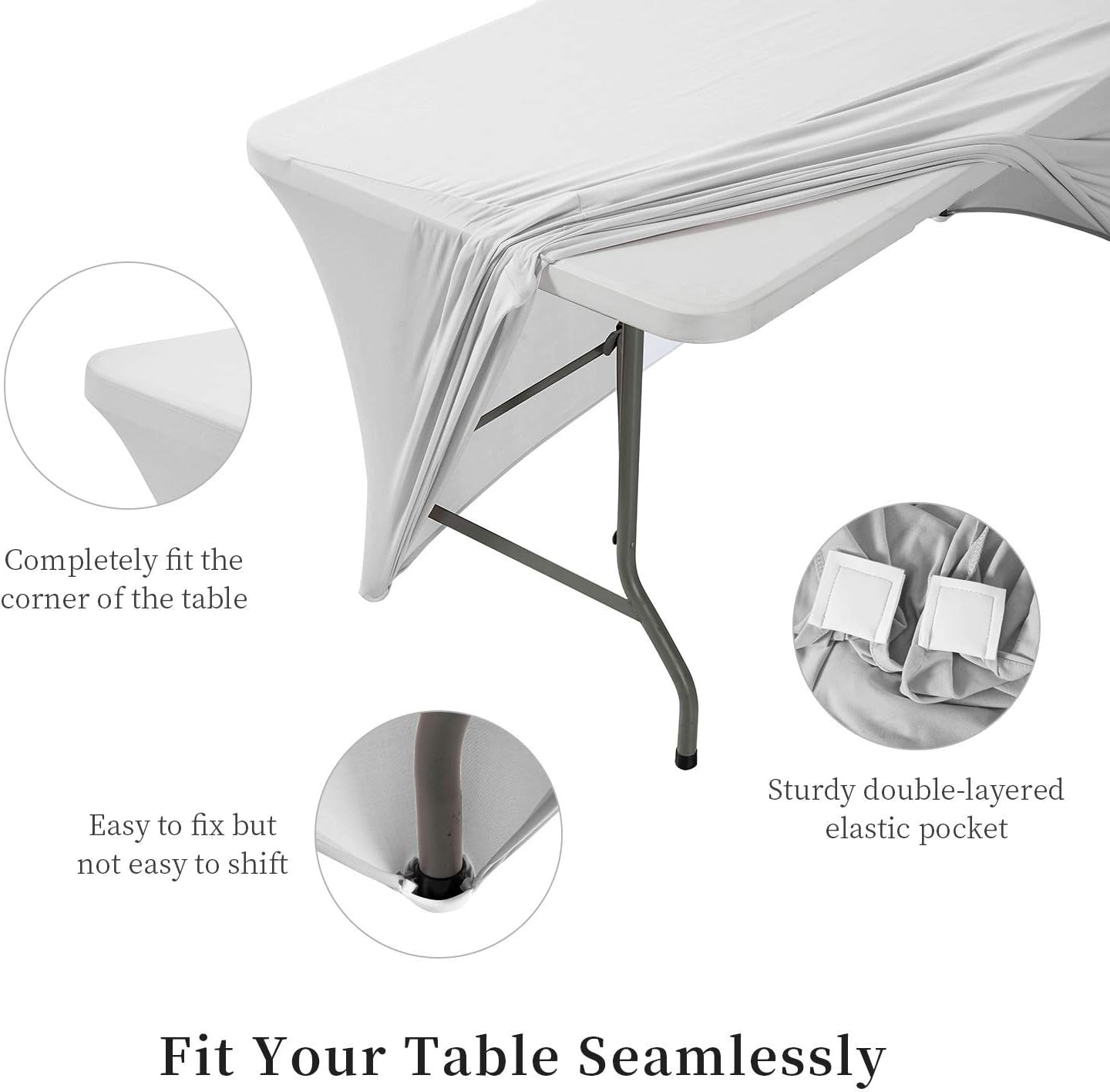 Spandex Table Covers, Stretch Tablecloths for 6 Ft Standard Folding Tables, Universal Rectangular Fitted Table Cloths for Wedding, Banquet, Party and Events (Silver)