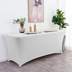 Spandex Table Covers, Stretch Tablecloths for 6 Ft Standard Folding Tables, Universal Rectangular Fitted Table Cloths for Wedding, Banquet, Party and Events (Silver)